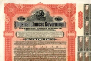 Tờ trái phiếu được phát hành năm 1911 dưới thời nhà Thanh (1644-1912) của Trung Quốc - Ảnh: BLOOMBERG