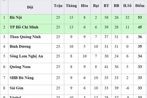Bảng xếp hạng vòng 25-V.League 2019: Hoàng Anh Gia Lai và Nam Định trụ hạng