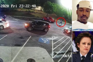 Cảnh sát trưởng Atlanta Erika Shields (ảnh nhỏ ở dưới) từ chức hôm 13-6 sau vụ cảnh sát bắn chết Rayshard Brooks (ảnh nhỏ ở trên) bên ngoài cửa hàng Wendy vào tối ngày 12-6. Ảnh: Daily Mail