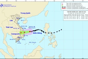 Vị trí và đường đi của bão số 10. Ảnh: TT Dự báo KTTV Quốc gia