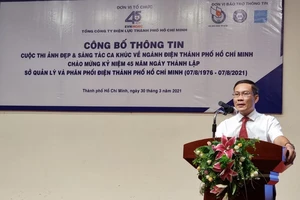 Ông Bùi Trung Kiên, Phó Tổng Giám đốc EVNHCMC phát biểu tại buổi cung cấp thông tin về cuộc thi ảnh đẹp và sáng tác ca khúc về ngành điện TPHCM