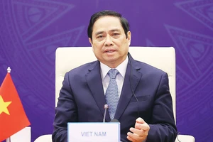 Thủ tướng Phạm Minh Chính phát biểu tại Hội nghị Thượng đỉnh hợp tác tiểu vùng Mê Công mở rộng lần thứ 7. Ảnh: TTXVN