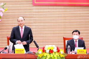 Chủ tịch nước Nguyễn Xuân Phúc phát biểu tại cuộc làm việc. Ảnh: Báo Nghệ An