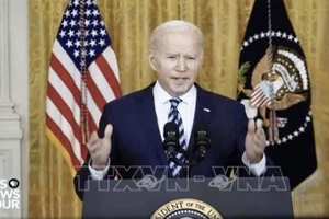Tổng thống Mỹ Joe Biden phát biểu về chiến dịch quân sự của Nga ở miền Đông Ukraine, ngày 24-2-2022. Ảnh: THX/TTXVN