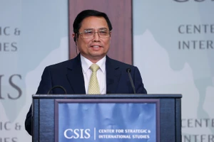 Thủ tướng Phạm Minh Chính phát biểu tại Trung tâm nghiên cứu Chiến lược và Quốc tế Hoa Kỳ (CSIS). Ảnh: VGP/Nhật Bắc
