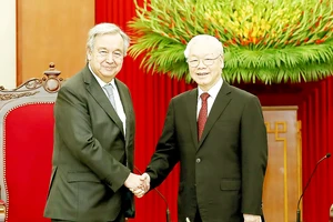 Tổng Bí thư Nguyễn Phú Trọng tiếp Tổng Thư ký LHQ Antonio Guterres. Ảnh: VIẾT CHUNG