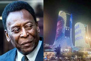 Nước chủ nhà World Cup 2022 Qatar đã thắp sáng hai tòa nhà với khuôn mặt của vua bóng đá Pele trên đó