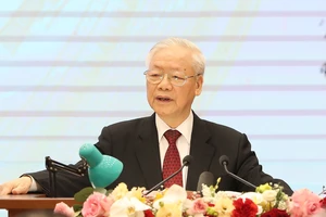 Tổng Bí thư Nguyễn Phú Trọng phát biểu tại lễ kỷ niệm. Ảnh QUANG PHÚC