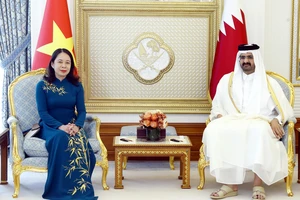 Phó Chủ tịch nước Võ Thị Ánh Xuân và Phó Quốc vương Qatar H.H. Sheikh Abdullah Bin Hamad Al Thani tại buổi hội đàm. Ảnh: TTXVN