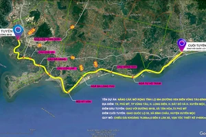Bản đồ định tuyến dự án đường ven biển Vũng Tàu - Bình Châu (ĐT 994). Ảnh: Báo BR-VT