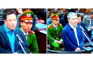 Bị cáo Hà Văn Thắm (trái) và Nguyễn Xuân Sơn tại phiên tòa xét xử tháng 3-2017 
