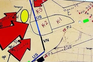 Vòng tròn màu vàng trên bản đồ là khu vực được xác định có hố chôn tập thể các chiến sĩ hy sinh trong trận đánh Tết Mậu Thân 1968