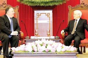 Tổng Bí thư Nguyễn Phú Trọng và Ngoại trưởng Hoa Kỳ Mike Pompeo tại buổi tiếp. Ảnh: TTXVN