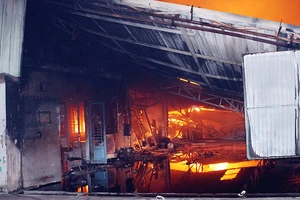 khu nhà xưởng của một công ty gỗ tại Đồng Nai bốc cháy dữ dội