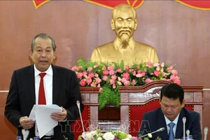 Phó Thủ tướng Thường trực Chính phủ Trương Hòa Bình phát biểu tại buổi làm việc. Ảnh: TTXVN