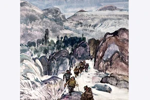Đường Trường Sơn theo dòng suối (sáng tác 1995, thuốc nước trên giấy), của họa sĩ Nguyễn Thanh Châu