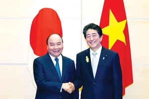 Thủ tướng Nhật Bản Shinzo Abe tiếp Thủ tướng Nguyễn Xuân Phúc. Ảnh: TTXVN