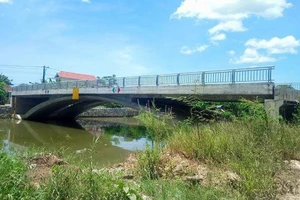 Cầu đã hoàn thiện các hạng mục xây dựng, hệ thống lan can cầu nhưng không có đường dẫn nối hai đầu cầu