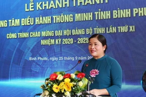Chủ tịch UBND tỉnh Bình Phước Trần Tuệ Hiền phát biểu tại buổi lễ. Nguồn: MIC