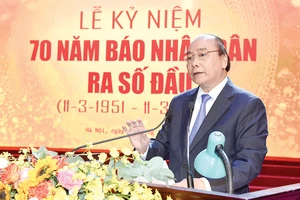Thủ tướng Nguyễn Xuân Phúc phát biểu tại lễ kỷ niệm. Ảnh: TRẦN HẢI