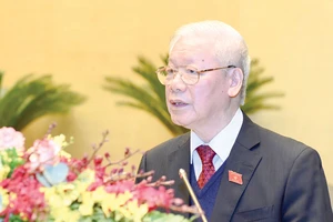 Tổng Bí thư, Chủ tịch nước Nguyễn Phú Trọng trình bày Báo cáo tổng kết công tác nhiệm kỳ 2016-2021 của Chủ tịch nước. Ảnh: QUANG PHÚC