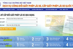 Thủ tục cấp đổi GPLX qua mạng trên trang web của Tổng cục Đường bộ Việt Nam