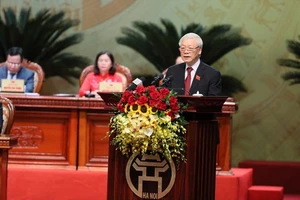 Tổng Bí thư, Chủ tịch nước Nguyễn Phú Trọng phát biểu chỉ đạo tại Đại hội đại biểu Đảng bộ thành phố Hà Nội lần thứ XVII. Ảnh: QUANG PHÚC