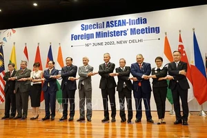 Các ngoại trưởng ASEAN và Ấn Độ chụp ảnh chung tại hội nghị. Ảnh: TTXVN