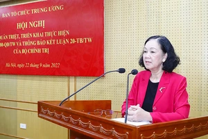 Trưởng Ban Tổ chức Trung ương Trương Thị Mai phát biểu tại hội nghị. Ảnh: TTXVN