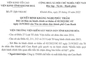Tòa án TP Cam Ranh phải hủy bản án vì vi phạm luật tố tụng