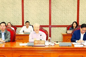Tổng Bí thư Nguyễn Phú Trọng phát biểu kết luận cuộc họp. Ảnh: TTXVN
