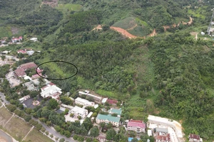 Quả đồi phía sau Trung tâm hành chính huyện Nam Trà My (tỉnh Quảng Nam) xuất hiện vết nứt chạy dài với nguy cơ gây sạt lở rất cao