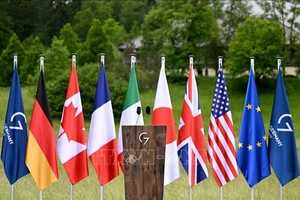Cờ của các nước G7 và Liên minh châu Âu tại Hội nghị thượng đỉnh G7 ở Elmau Castle, Đức, ngày 28-6-2022. Ảnh minh họa: AFP/TTXVN