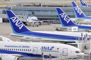 Máy bay của Hãng hàng không Nhật Bản All Nippon Airways tại sân bay Haneda ở Tokyo. Ảnh tư liệu: KYODO/TTXVN