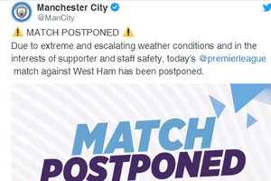 Hoãn trận Man City - West Ham vì bão Ciara