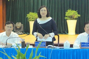 Phó Chủ tịch UBND TPHCM Phan Thị Thắng đang phát biểu tại buổi làm việc với quận Bình Tân. Ảnh: KIỀU PHONG