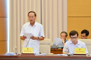 Thứ trưởng Bộ Công an, Thượng tướng Lê Quý Vương trình bày Báo cáo tại phiên họp toàn thể của Uỷ ban Tư pháp