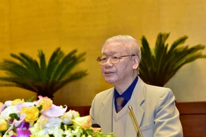  Tổng Bí thư, Chủ tịch nước Nguyễn Phú Trọng phát biểu khai mạc Hội nghị tại đầu cầu Hà Nội. Ảnh: VIẾT CHUNG