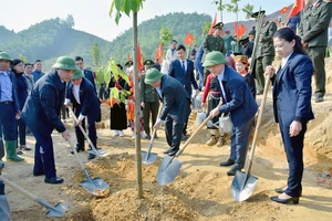 Chủ tịch Quốc hội Vương Đình Huệ tham gia trồng cây tại xã Chân Sơn, huyện Yên Sơn, tỉnh Tuyên Quang 