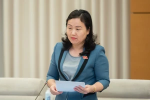 Bà Phạm Thúy Chinh, Phó Chủ nhiệm Ủy ban Tài chính - Ngân sách của Quốc hội trình bày báo cáo thẩm tra 