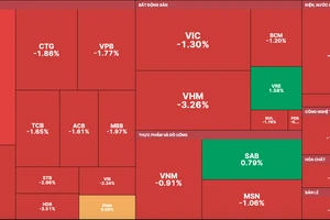 Thị trường ngập trong sắc đỏ trái ngược với phiên hôm trước 