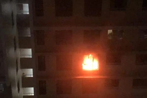 Ngọn lửa bốc cháy dữ dội ở căn hộ chung cư The Eratown. Ảnh: CDCC 