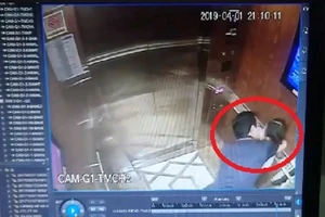 Hình ảnh vụ việc Nguyễn Hữu Linh sàm sỡ bé gái trong thang máy. Ảnh: cắt từ clip
