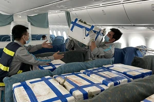 Vải thiều được xếp trong khoang ghế ngồi hành khách