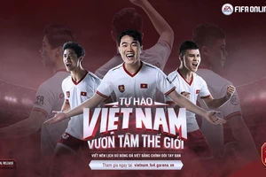 Công Phượng (trái), Xuân Trường (giữa) và Quang Hải trong phiên bản game FIFA Online 4