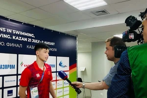 Tuyển thủ Nguyễn Hữu Kim Sơn là thành viên đội bơi Việt Nam thi đấu tại Kazan (Nga). Anh: KIM SƠN