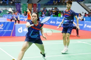 Vân Anh và Văn Hải từng thi đấu tại SEA Games 31 vừa qua và bây giờ đã chơi tốt để giúp đội Bắc Giang có ngôi vô địch hỗn hợp toàn quốc 2022. Ảnh: B.BG