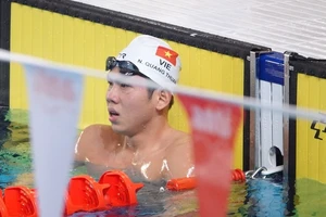 Quang Thuấn đang thi đấu tốt tại giải bơi vô địch nhóm tuổi Đông Nam Á 2023 ở Indonesia. Ảnh: N.ĐĂNG