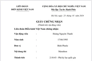 Hoàng Nguyên Thanh đã được công nhận kỷ lục quốc gia từ Liên đoàn điền kinh Việt Nam. Ảnh: MINH MINH