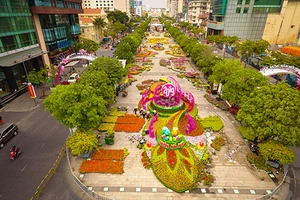 Phối cảnh đường hoa Nguyễn Huệ năm 2019 nhìn từ trên cao. Ảnh: Dũng Phương